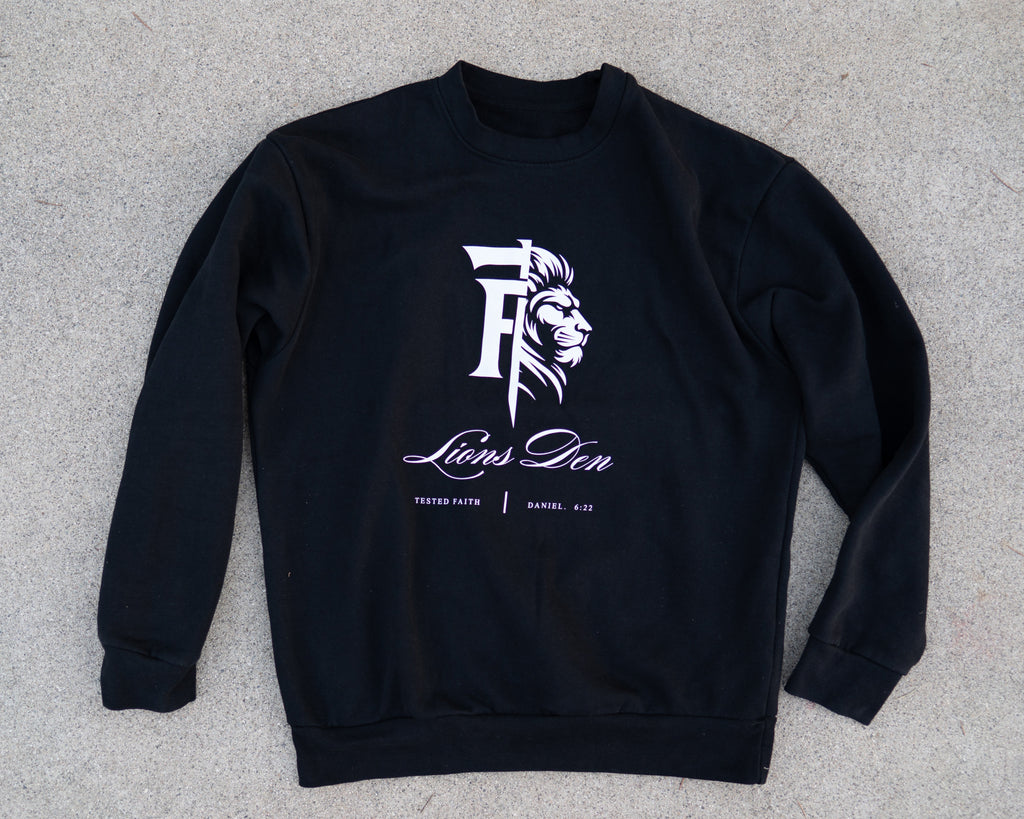 Lion's Den - Premium Black Mane Crewneck | TESTED FAITH®