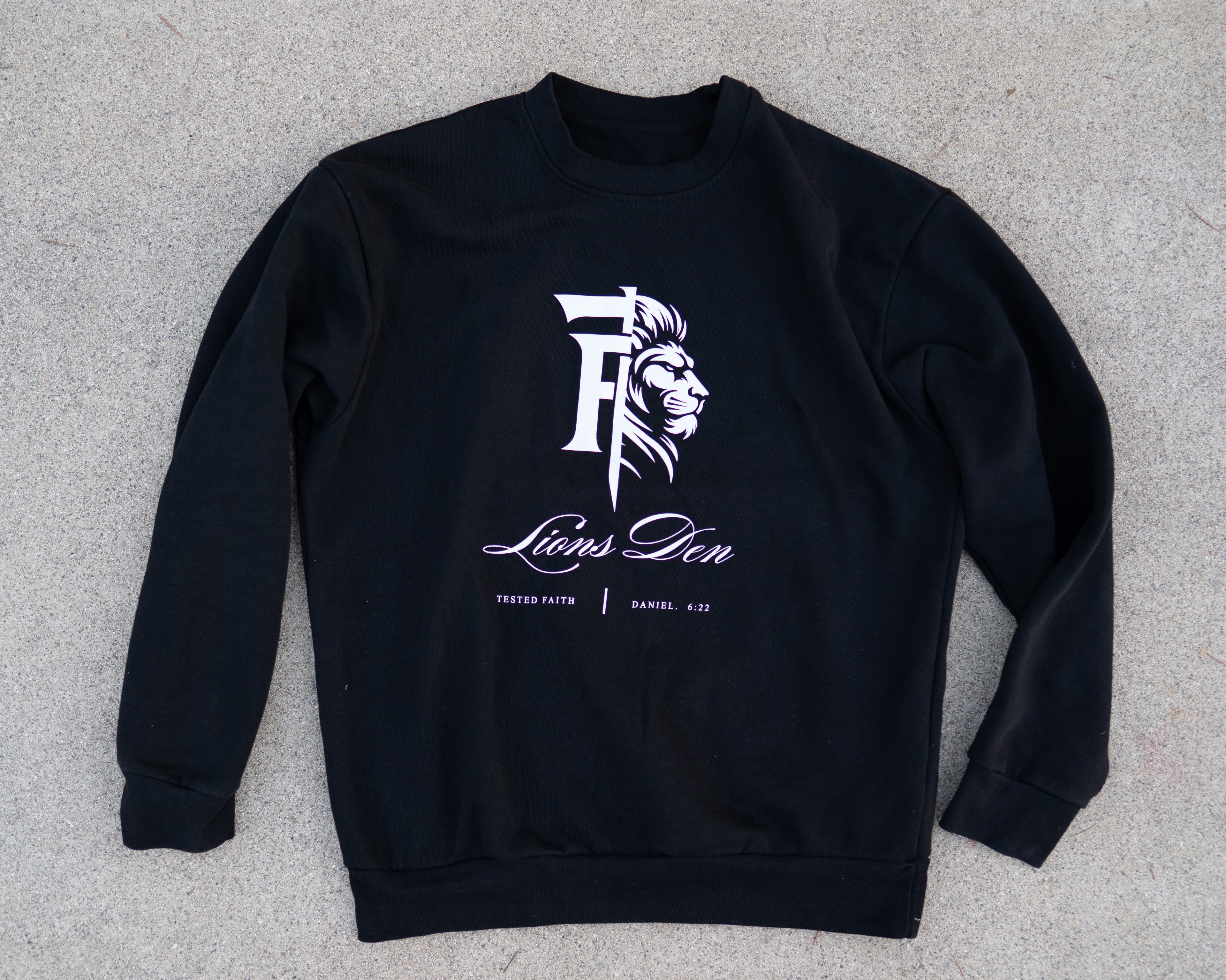 Lion's Den - Premium Black Mane Crewneck | Tested Faith®